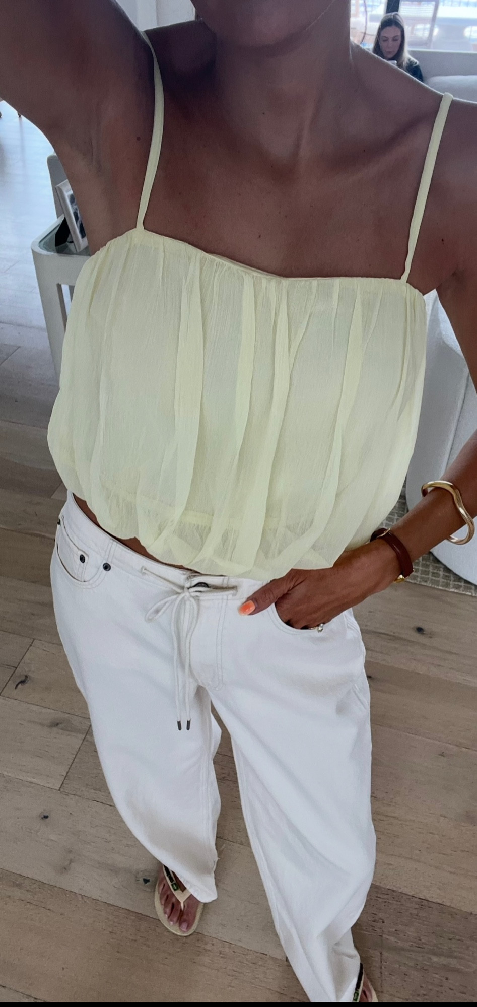 My summer outfit on major sale at Abercrombie!  I sized up one in these white pants ☀️
20% off + additional 15% off with code: SPRING20 

Abercrombie sale, summer fashion, butter yellow, yellow top, white denim 

#LTKStyleTip #LTKSaleAlert #LTKFindsUnder50