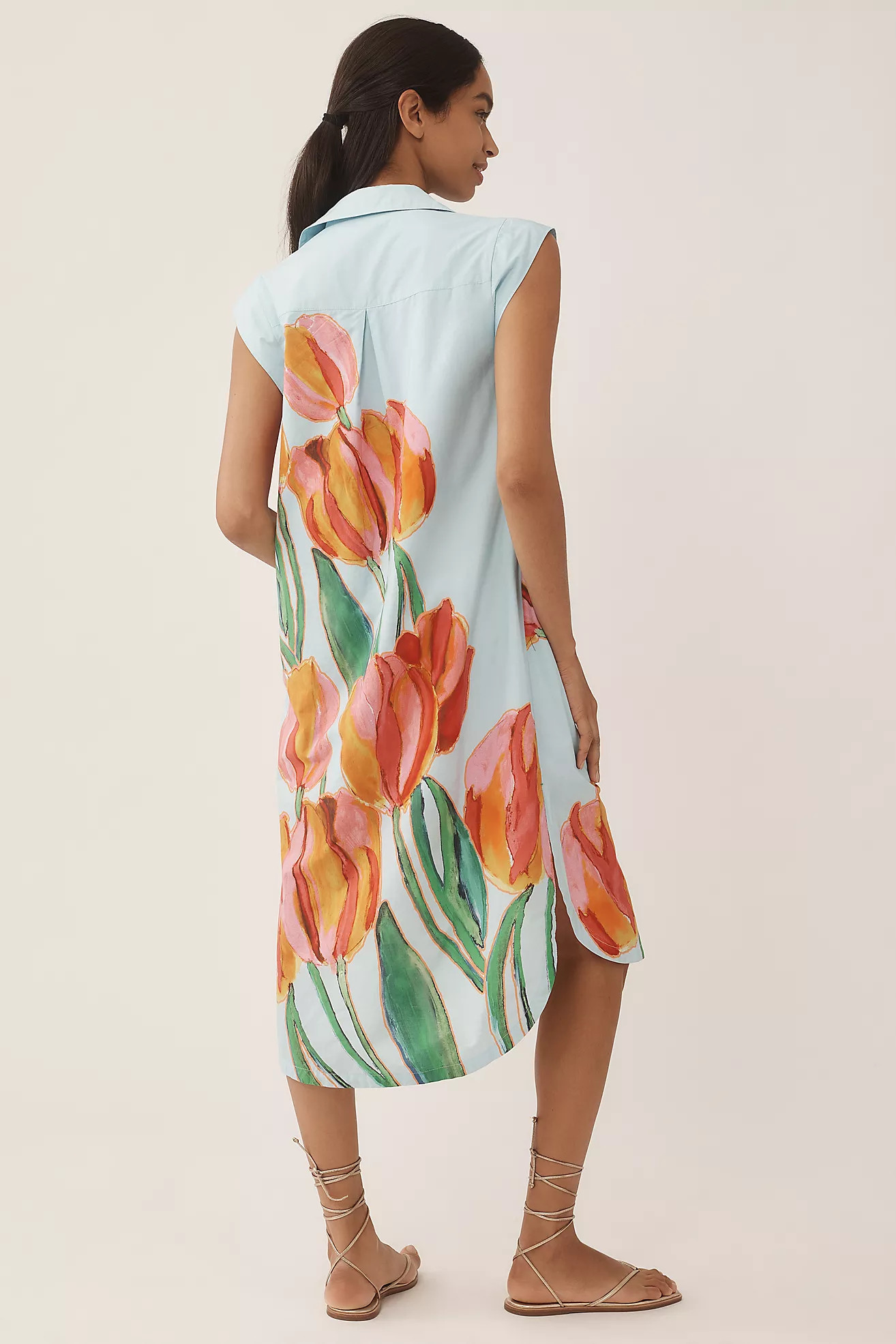 The Lillian Cap-Sleeve Button-Front Midi Dress by Maeve | Anthropologie (US)