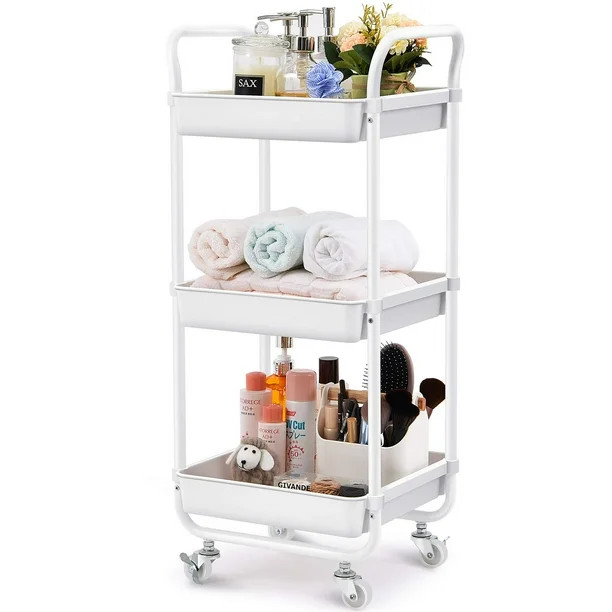 KINGRACK 3 Tier Rolling Cart, Small Utility Cart, Organisation Cart with Wheels, Storage Rolling ... | Walmart (US)