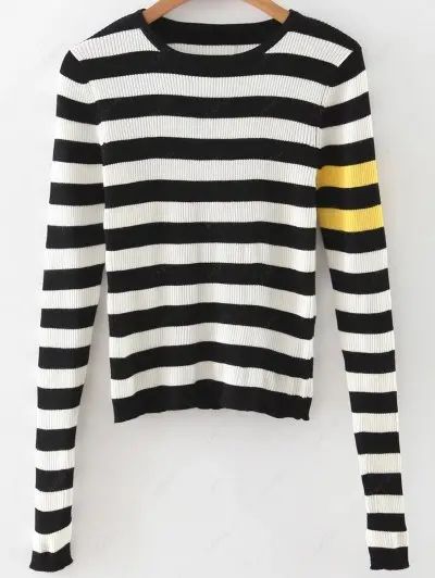 Round Neck Long Sleeve Striped Sweater | ZAFUL (Global)