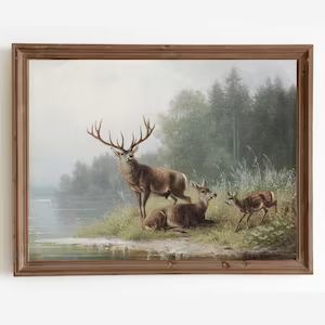 Rustic Deer Painting | Vintage Print | Landscape Painting Cabin Decor PRINTABLE # 341 | Etsy (US)