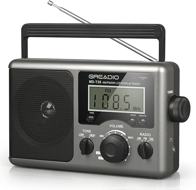 Greadio Portable Shortwave Radio with Best Reception,AM FM Transistor,LCD Display,Time Setting,Ba... | Amazon (US)