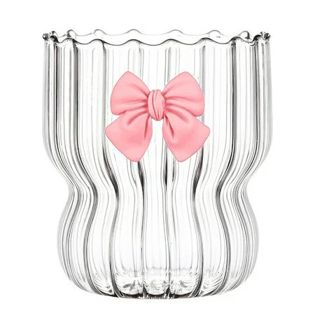 1 Pack Pink Bow Glass Cups, 12 oz Juice Coffee Milk Mug with Cute Bow Design for Hot and Cold Beverages Glass Cups Glassware for Women Friends Wedding Party Gift(Pink) | Walmart (US)