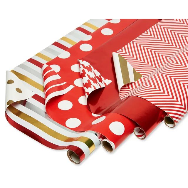 Reversible Wrapping Paper Bundle, Red and Gold, Birthdays, Anniversary, Mother's Day, Father's Da... | Walmart (US)