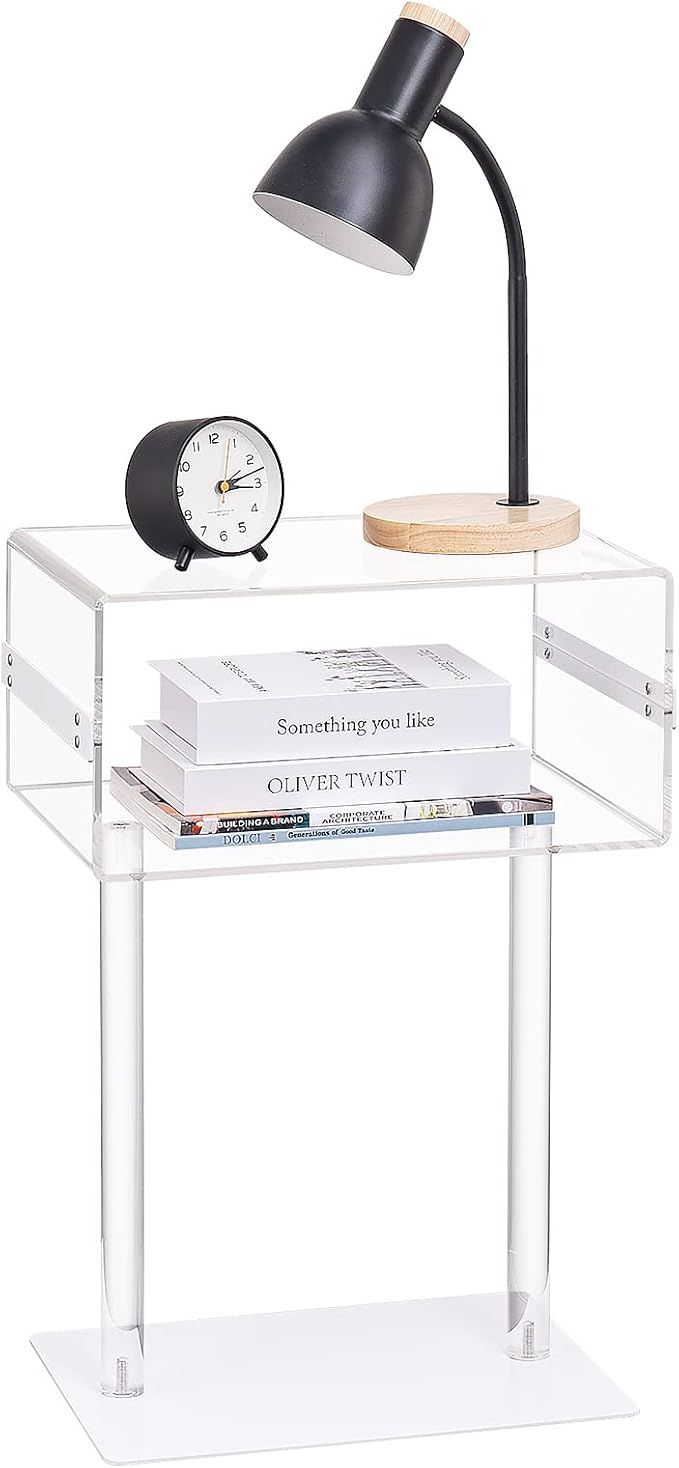 Aquiver Acrylic Nightstand - Clear Bedside Table & Sofa Side Table for Bedroom, Living Room - Whi... | Amazon (US)