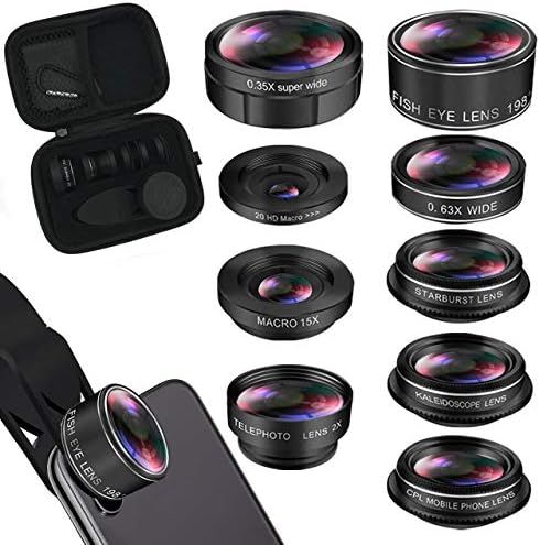 iPhone Lens Kit, Phone Camera Lens 9 in 1 Zoom Telephoto Lens+198° Fisheye +0.35X Super Wide-Ang... | Amazon (US)