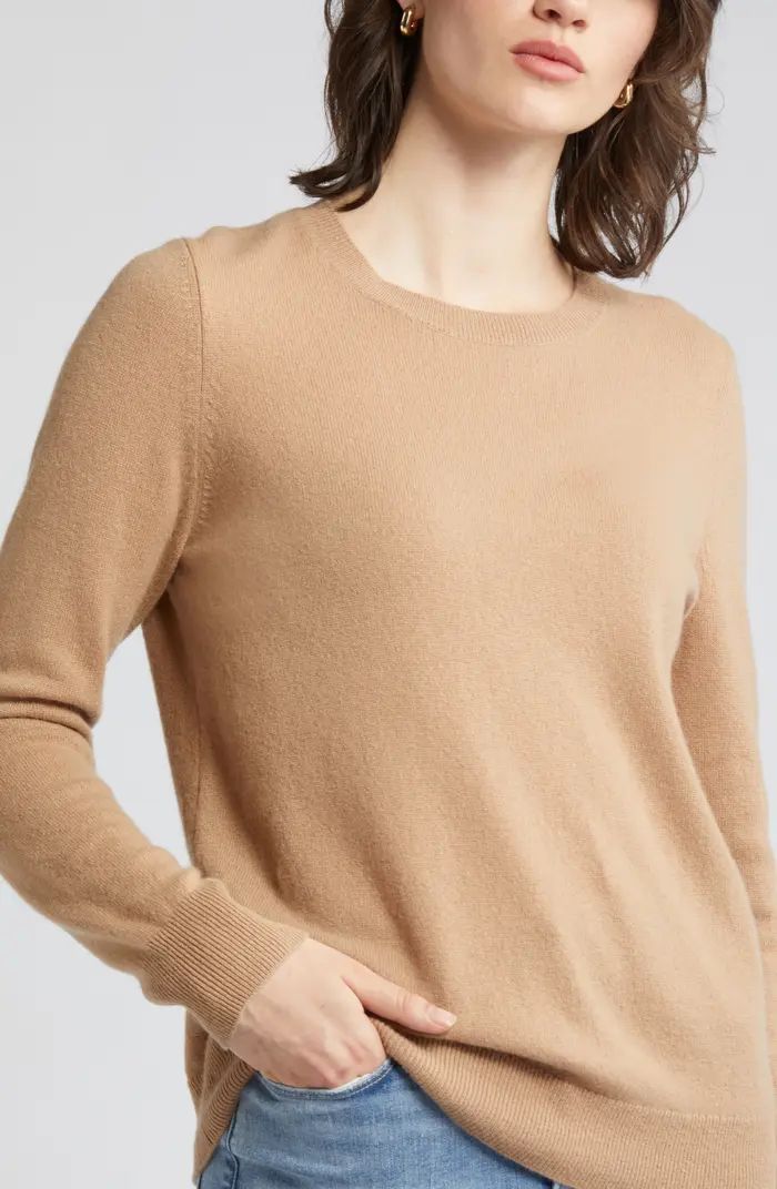 Nordstrom Crewneck Cashmere Sweater in Black- Ivory Josephine Stripe at Nordstrom, Size Small | Nordstrom