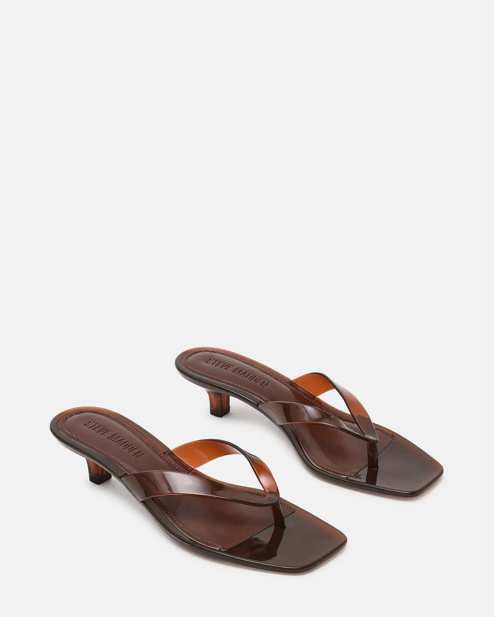 TRACIE Jelly Dark Brown Thong Strap Women's Kitten Heel | Steve Madden (US)