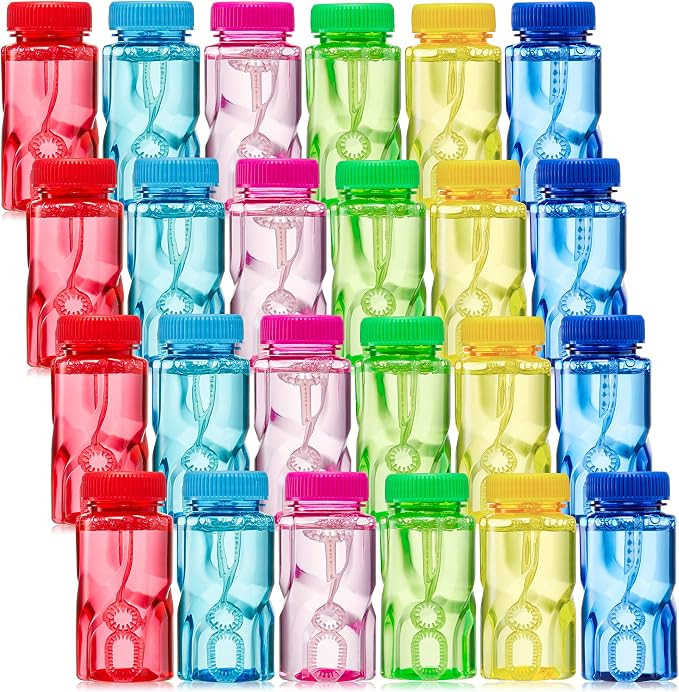 Sloosh 24 Pack Twisted Bubble Bottle with 2 oz Solution Set,6 Color for Kids' Bubble Toys Summer ... | Amazon (US)