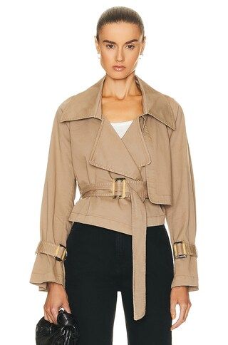 NOUR HAMMOUR Hatti Cropped Canvas Trench Jacket in Khaki | FWRD | FWRD 