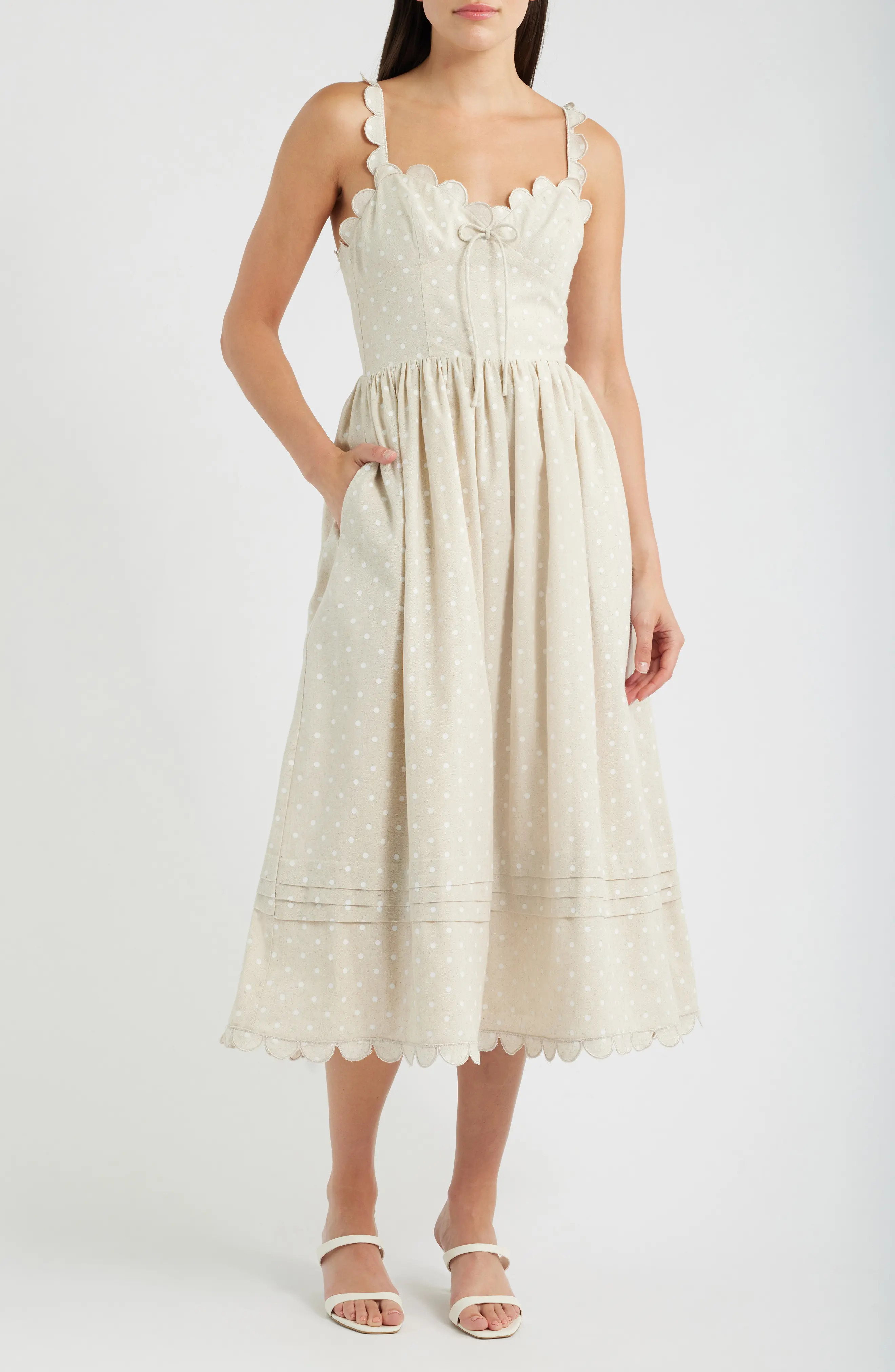 Elise Polka Dot Scallop Midi Dress (Women) | Nordstrom | Nordstrom