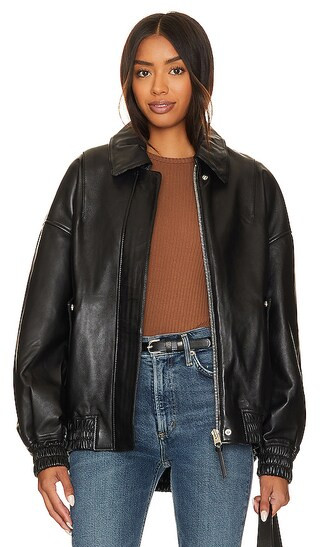 x Shoreditch Ski Club Ava Leather Bomber in Black | Revolve Clothing (Global)