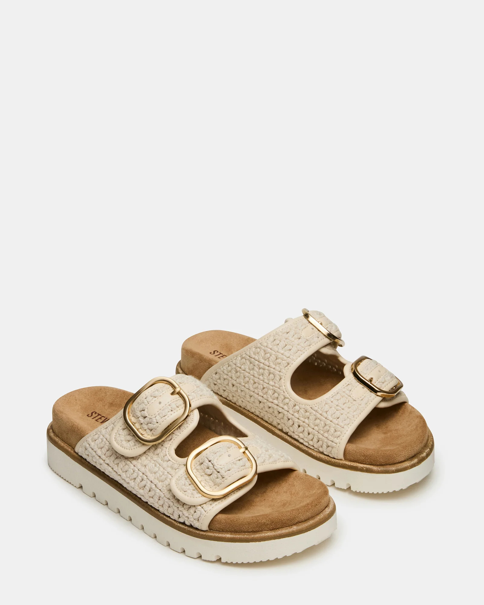 SHELLBY Cream Woven Footbed Slide Platform Women's Sandal | Steve Madden (US)