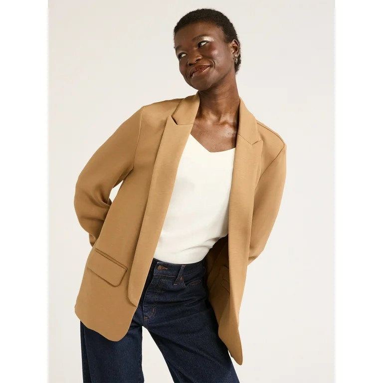 Scoop Women's Relaxed Scuba Knit Stretch Blazer with Scrunch Sleeves, Sizes XS-XXL | Walmart (US)