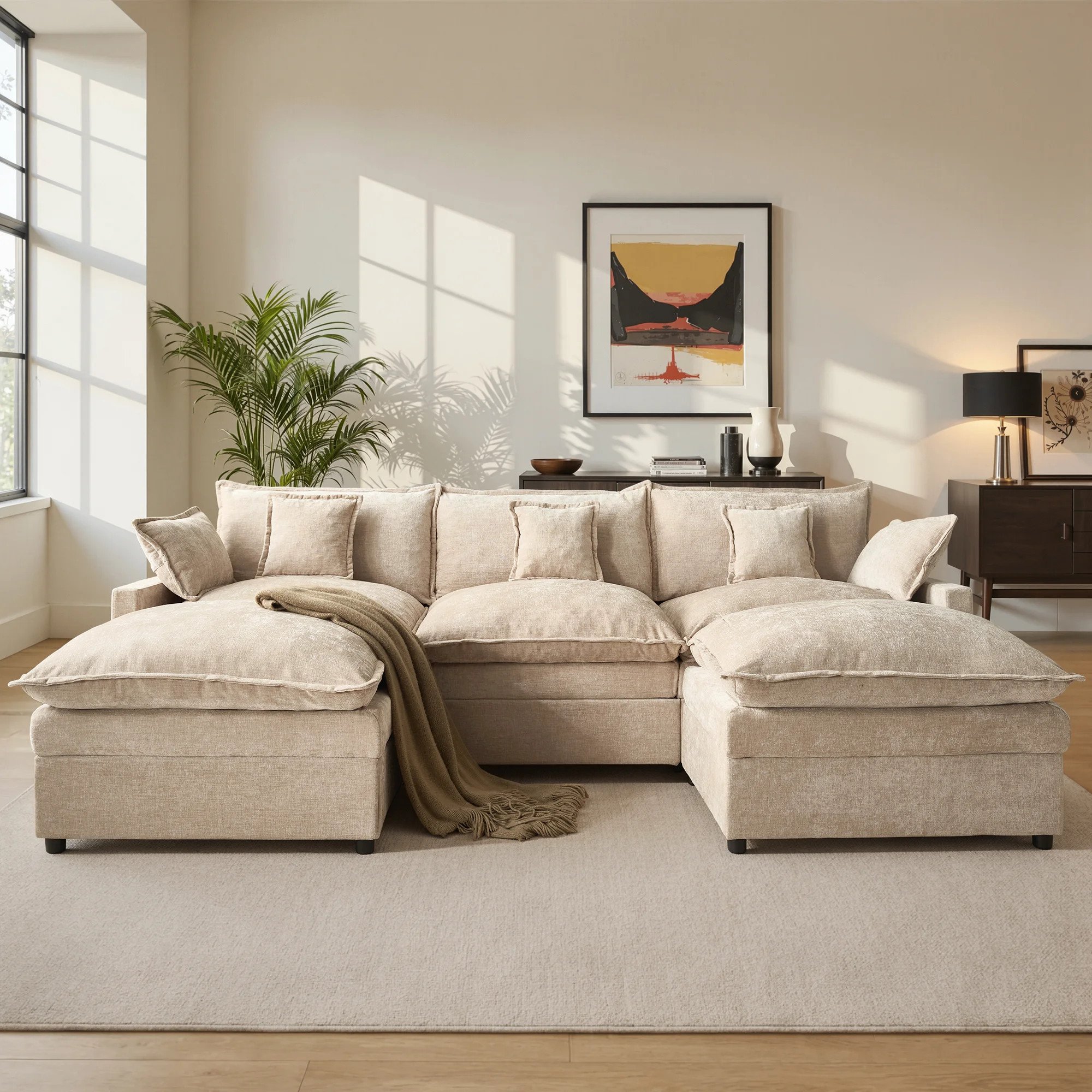 107.9" Modular U-Shaped Sectional Sofa with Ottomans, Deep Seat Couch for Living Room | Wayfair North America