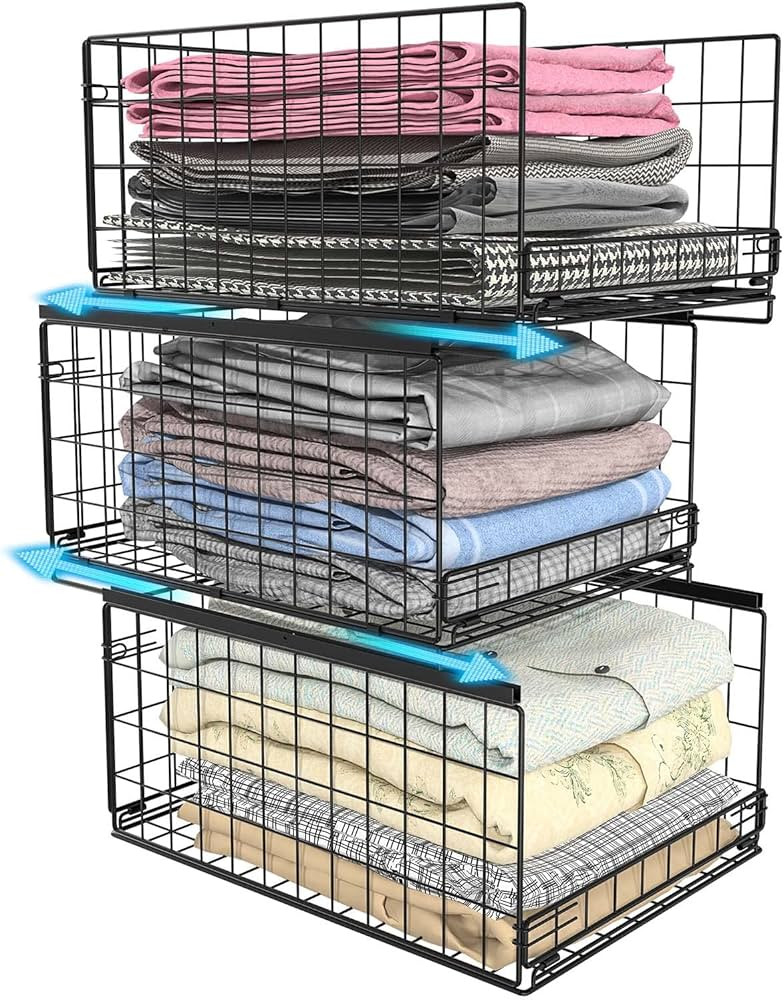 3-tier Sliding Closet Organizers and Drawer Storage Shelves, Stackable Storage Bins for Jean Pant... | Amazon (US)