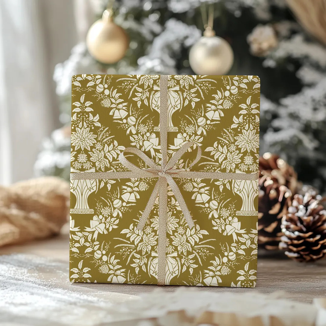 Christmas Gifted Wrapping Paper Vintage Royal Damask Winter Florals, Classic Holiday Wrapping Pap... | Etsy (US)