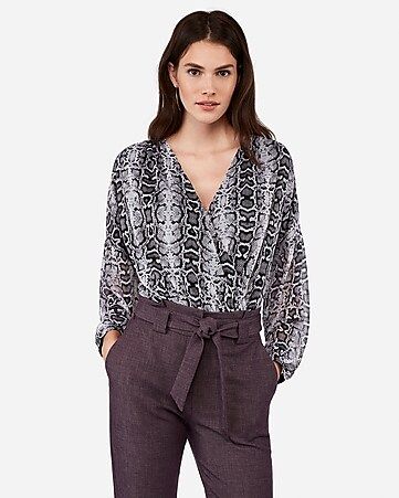 snakeskin print surplice drop shoulder top | Express