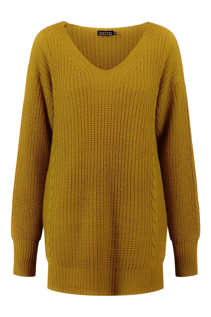 Olive V Neck Oversized Jumper | Boohoo.com (UK & IE)