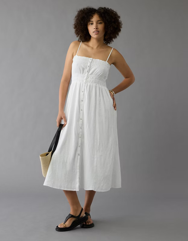 AE Ruched Button-Up Midi Dress | American Eagle Outfitters (US & CA)