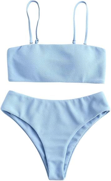 ZAFUL Damen Bikini Set, Texture Bandeau Bikini Set mit Gepolsterter High Cut Sexy Badeanzug | Amazon (DE)