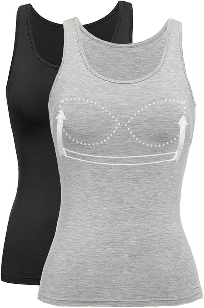 Tank Top with Built in Bra Cup for Women Casual Wide Strap Sleevless Layer Camisole Yoga Top Pack... | Amazon (US)