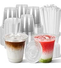 Charmount 100 Sets- 20 oz Clear Plastic Cups with Lids and Straws, Disposable To Go Cups for Cold... | Amazon (US)