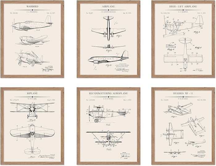 Poster Master 6-Piece Vintage Aviation Blueprint Poster - Airplane Patent Print - Aircraft Art - ... | Amazon (US)
