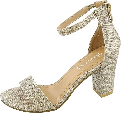 TOP Moda Womens Hannah-1 Platform Chunky Heel Metallic Glitter Party Ankle Strap High Heel Sandal | Amazon (US)