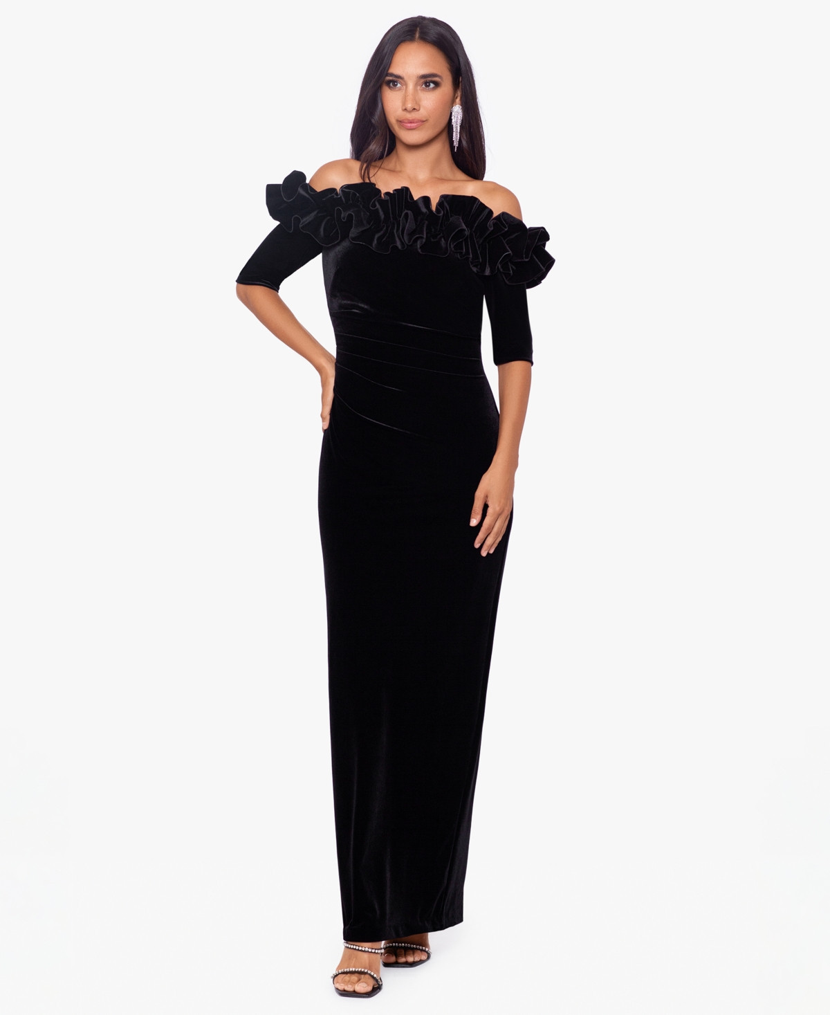 Xscape Women's Off-the-Shoulder Maxi Dress - Black | Macy's