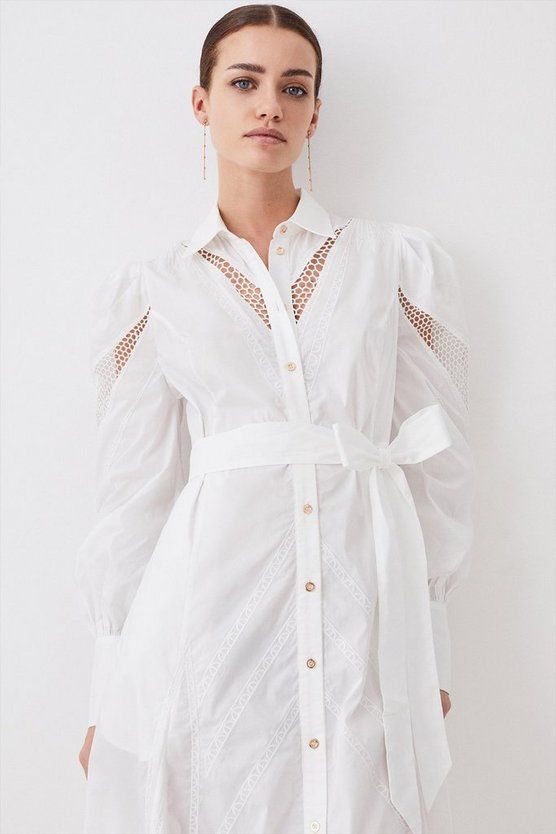Petite Cotton Cutwork Midi Shirt Dress | Karen Millen UK + IE + DE + NL