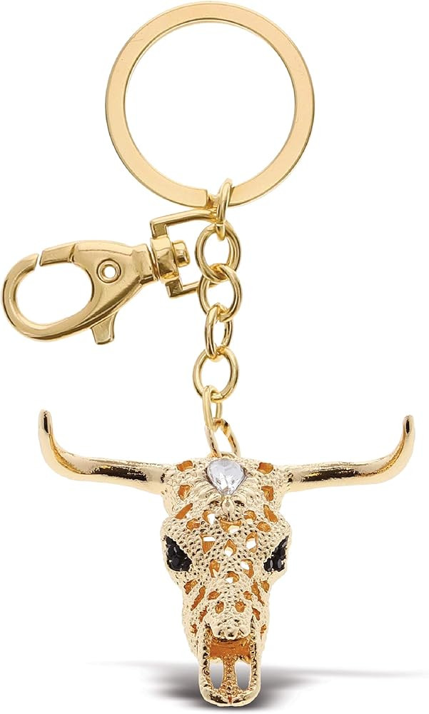 Longhorn Skull Keychain - Gold 3D Sparkling Charm Rhinestones Fashionable Stylish Metal Alloy Dur... | Amazon (US)