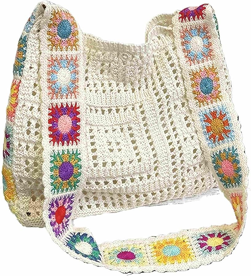 cute knit beach bag for women, small boho tote bag, summer aesthetic embroidered bags handbag, be... | Amazon (US)
