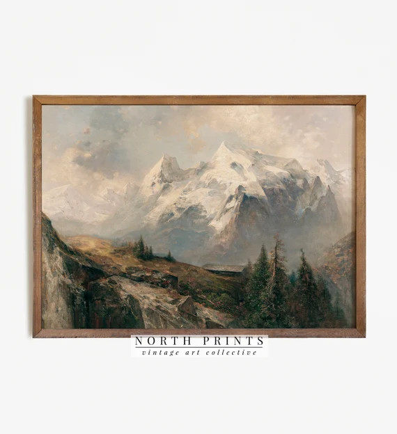 Rustic Mountain Landscape Painting  Vintage Cabin Print  | Etsy | Etsy (US)