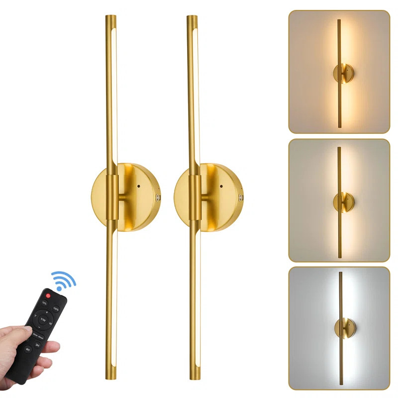 Everly Quinn 24'' LED Flush Mounted Sconces，Battery Operated Wall Sconces with Remote & Reviews... | Wayfair North America