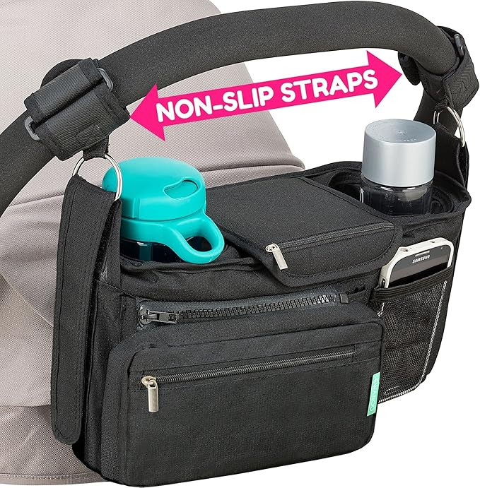 Non-Slip Stroller Organizer With Cup Holders, Exclusive Straps Grip Handlebar. Universal Fit For ... | Amazon (US)