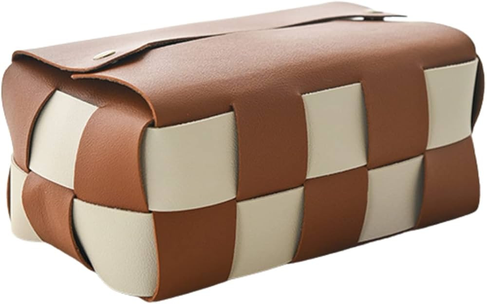MSUIINT Lattice PU Leather Tissue Box Cover, Creative Checkerboard Paper Facial Tissue Holder, Re... | Amazon (US)