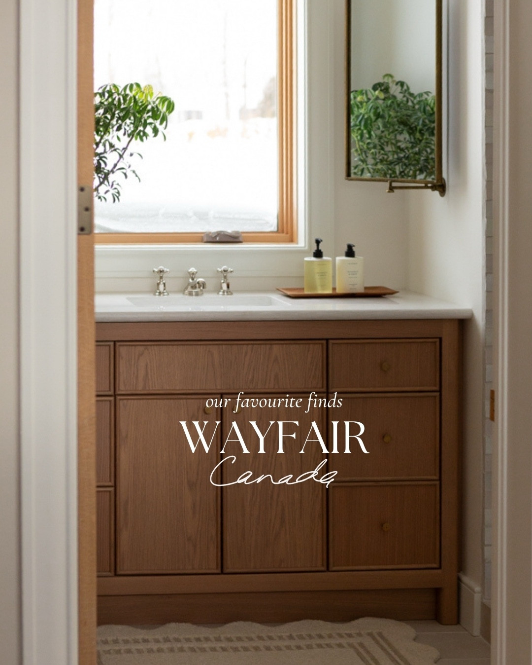 Shop our signature style and create a serene, spa-like bathroom. The most cherished spaces in a home feel intentional, beautifully curated and deeply authentic. The ensuite bathroom at Casa Lane is one of our favourite rooms in our entire renovation project! We layered textures throughout with plush white towels, a pretty scalloped rug for warmth and a swivel statement mirror beside the window. We mixed metals with a polished nickel faucet and added the beautiful detail of an egg-shape brass door knob. 

#ad #WayfairCanada  #WayfairCAHome #WayfairCAPartner @wayfaircanada