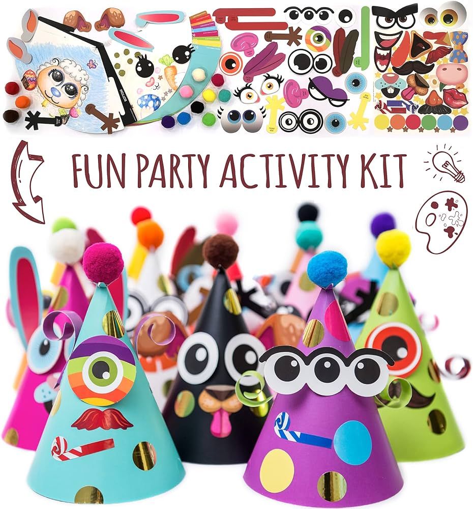Glittery Garden Party Hats for Kids Art & Craft. Fun Birthday Activity Kit with Stickers. Animal ... | Amazon (US)
