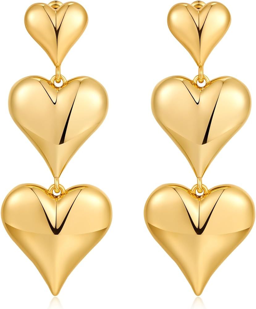FAMARINE Gold Heart Earrings for Women Gold Love Dangle Drop Earrings for Mom Jewelry Gift Mother... | Amazon (US)