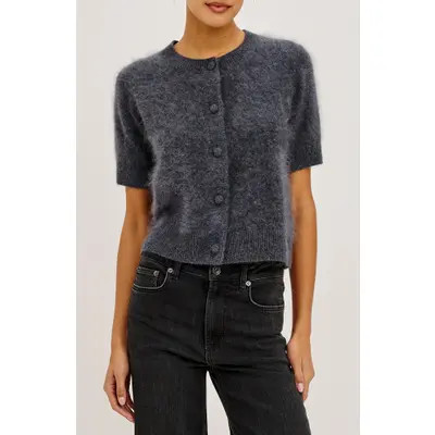 Rails Roman Short Sleeve Wool & Cashmere Cardigan in Charcoal at Nordstrom, Size Xx-Small | Nordstrom