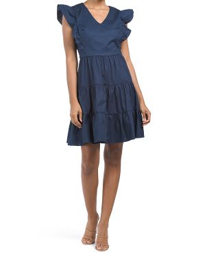 Ruffle Sleeve V-neck Tiered Mini Dress | TJ Maxx
