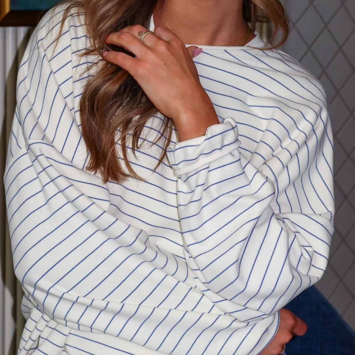 Porter Fleece Stripe Top in Ivory | Henly