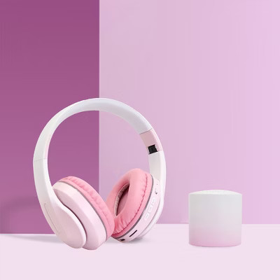 Link Over The Ear Headphone Pastel Duo Includes Bluetooth Headphone & Matching Mini Speaker Great for Office Dorm Living Room - Pink | Target