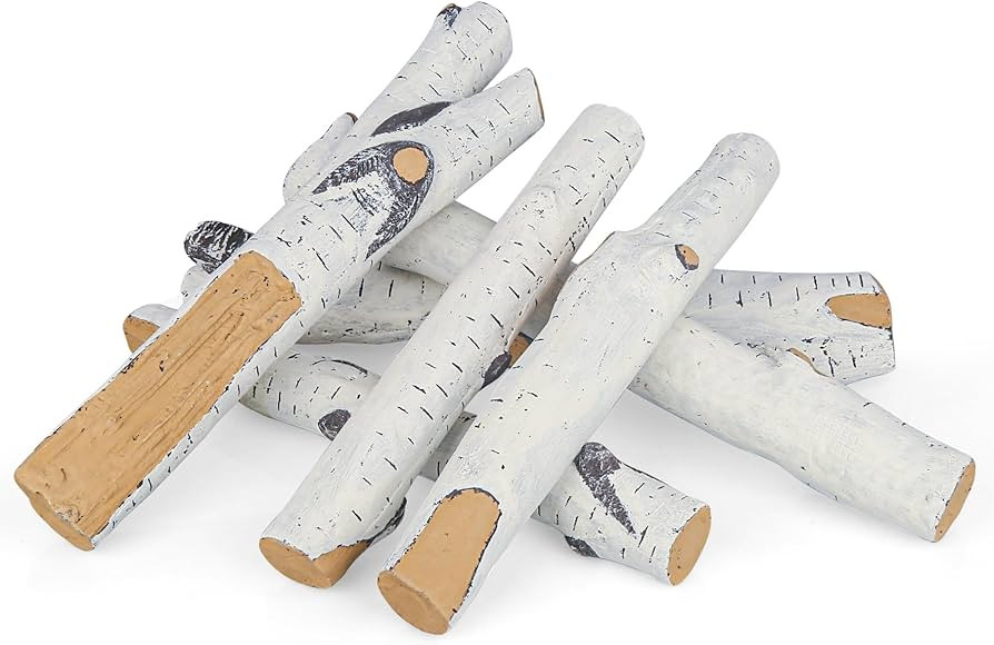 6-Piece Ceramic Birch Gas Fireplace Logs For Indoor Fireplace,Realistic Fake Wood Decor For Indoo... | Amazon (US)