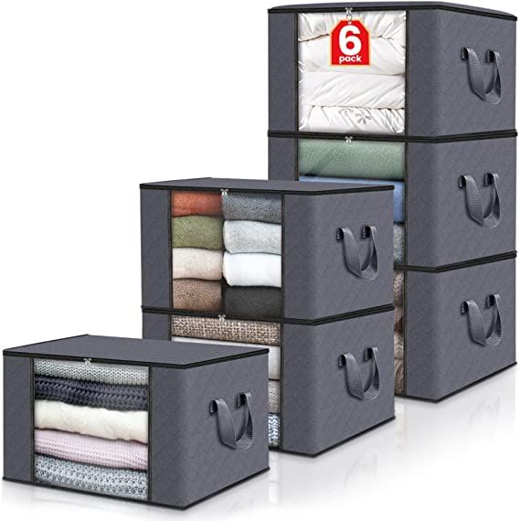 Fab totes 6 Pack Clothes Storage, Foldable Blanket Storage Bags, Storage Containers for Organizin... | Amazon (US)