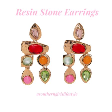 Resin Stone Drop Earrings - love all the colors! They make a pretty statement  that will go with most everything! 

Gold. Jewelry. Spring Outfit. Summer. 

#LTKstyletip #LTKfindsunder50