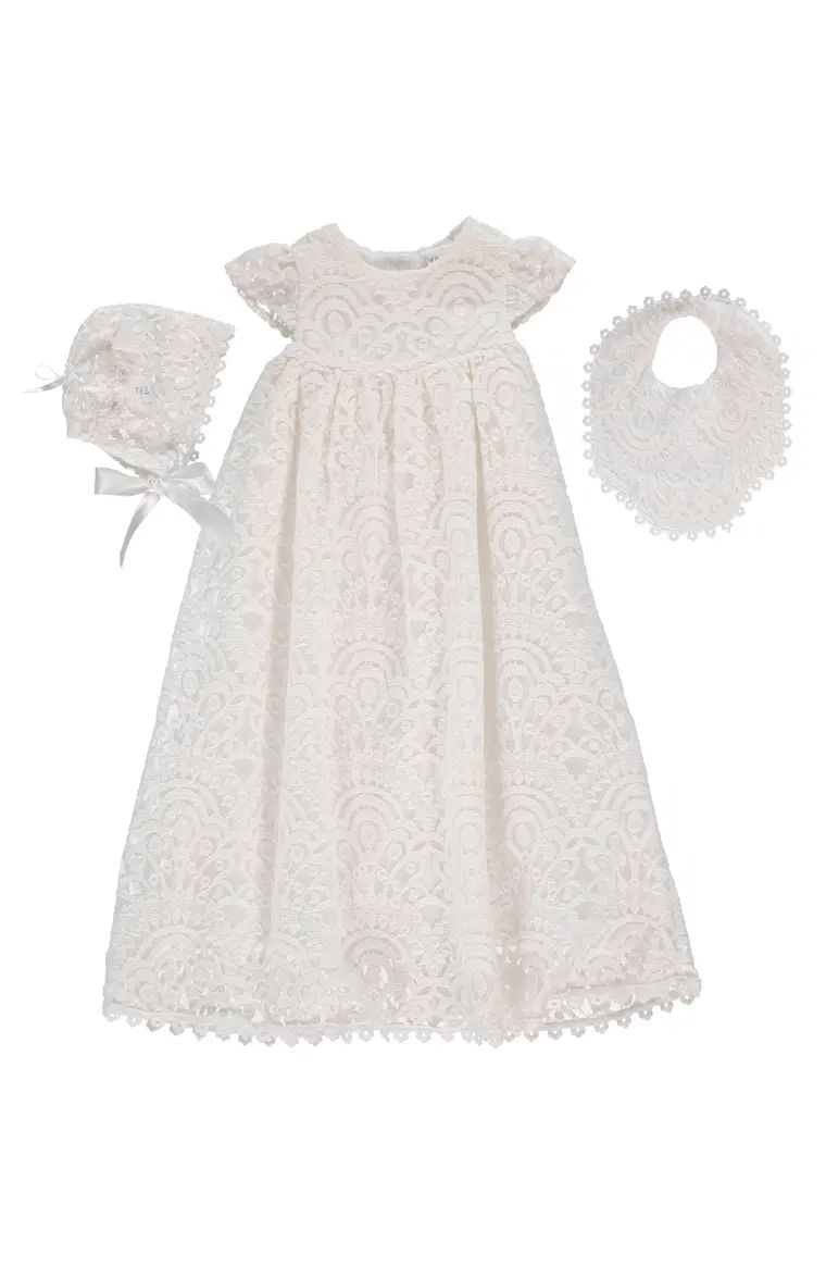4-Piece All Lace Christening Set with Bonnet & Bib | Nordstrom