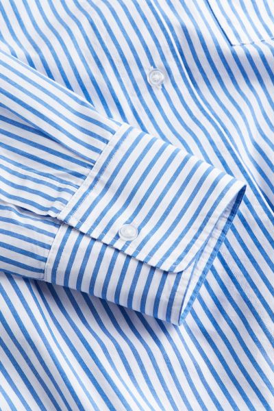 Oversized Poplin Shirt - Long sleeve - Long - Sky blue/striped - Ladies | H&M US | H&M (US + CA)