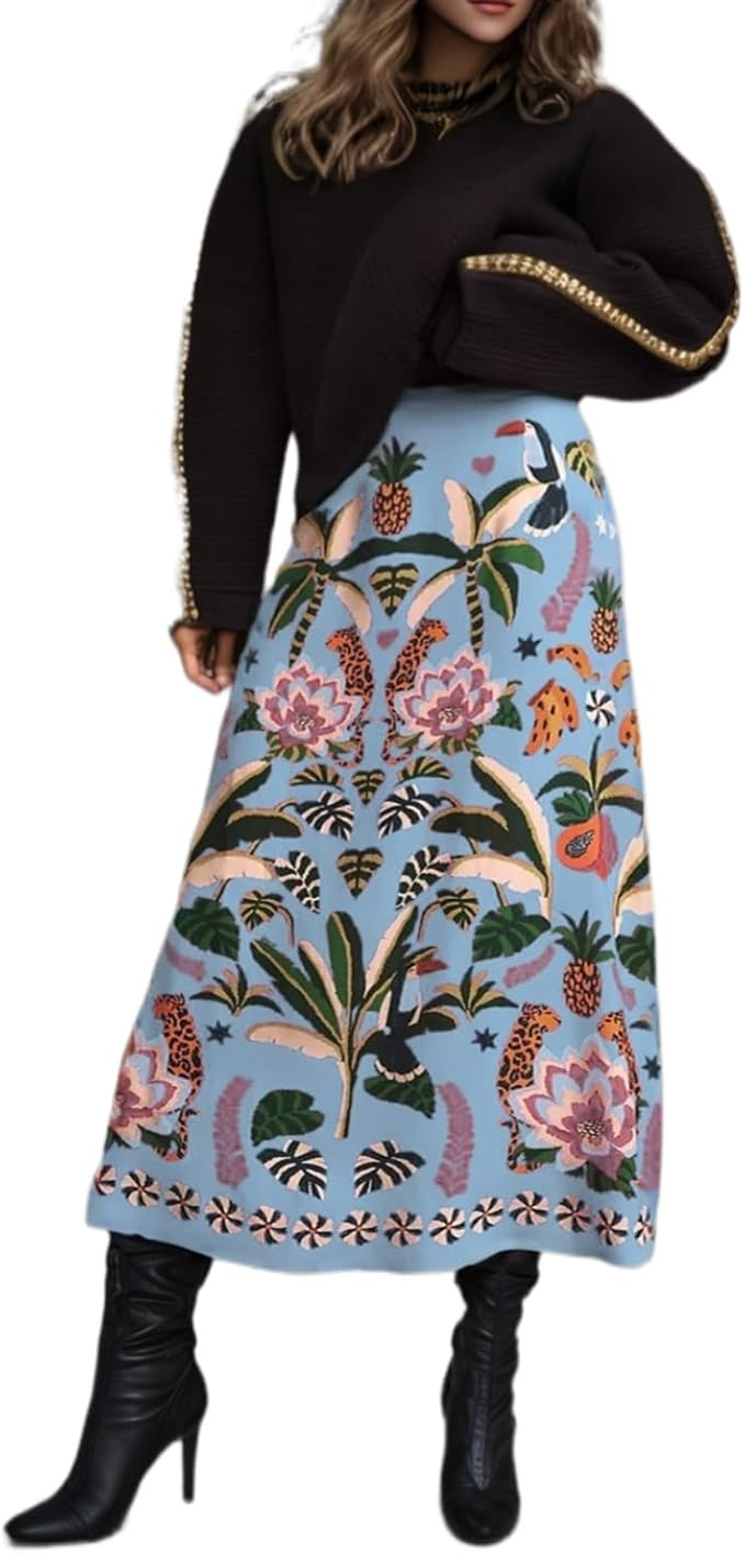 A Line Midi Skirts for Women Floral Satin Boho Wrap Pink High Waist Zipper Spring Summer Skirt | Amazon (US)